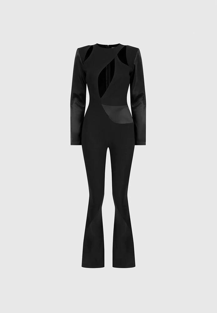 Satin and Bandage Flared Jumpsuit - Black Female Product Image