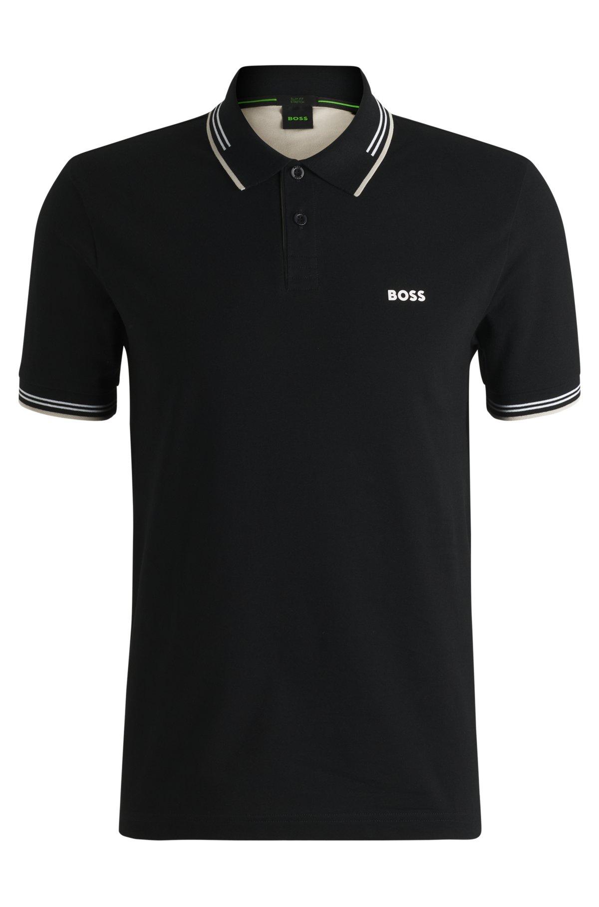 Stretch-cotton slim-fit polo shirt with branding Product Image