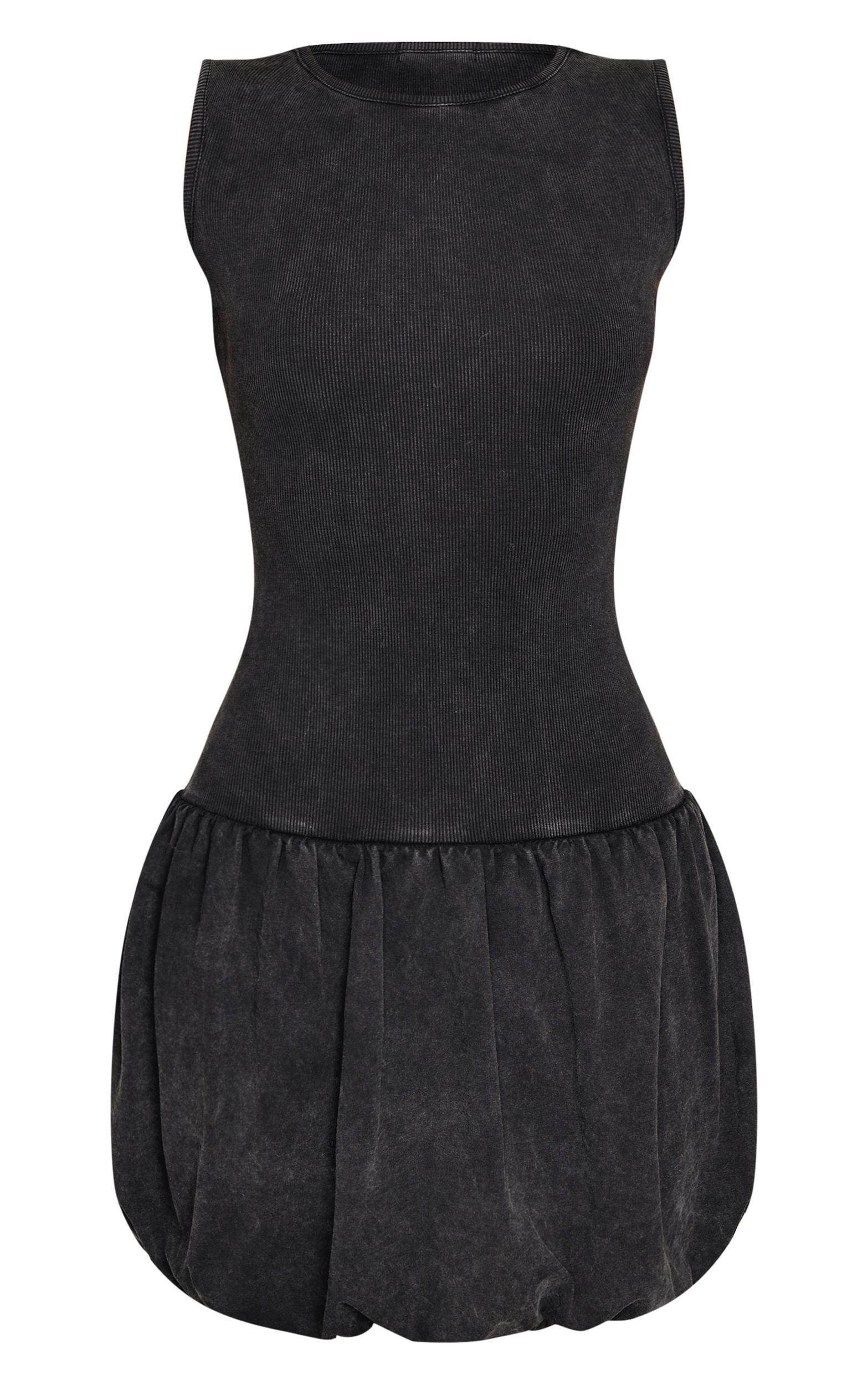 Dark Grey Acid Wash Puffball Dress Product Image