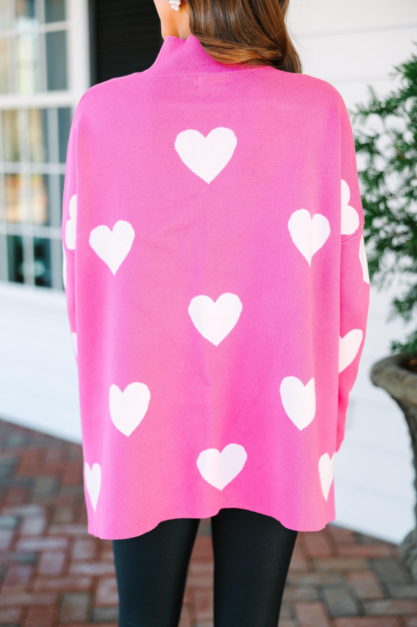 Quick Decisions Pink & White Heart Sweater Female Product Image