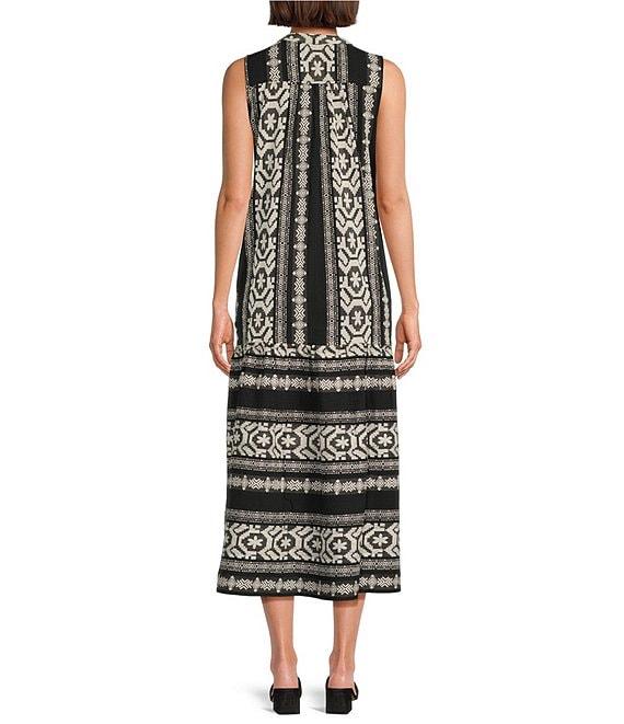 ELAN Geometric Print Tassel Split V-Neck Sleeveless Midi Dress Product Image
