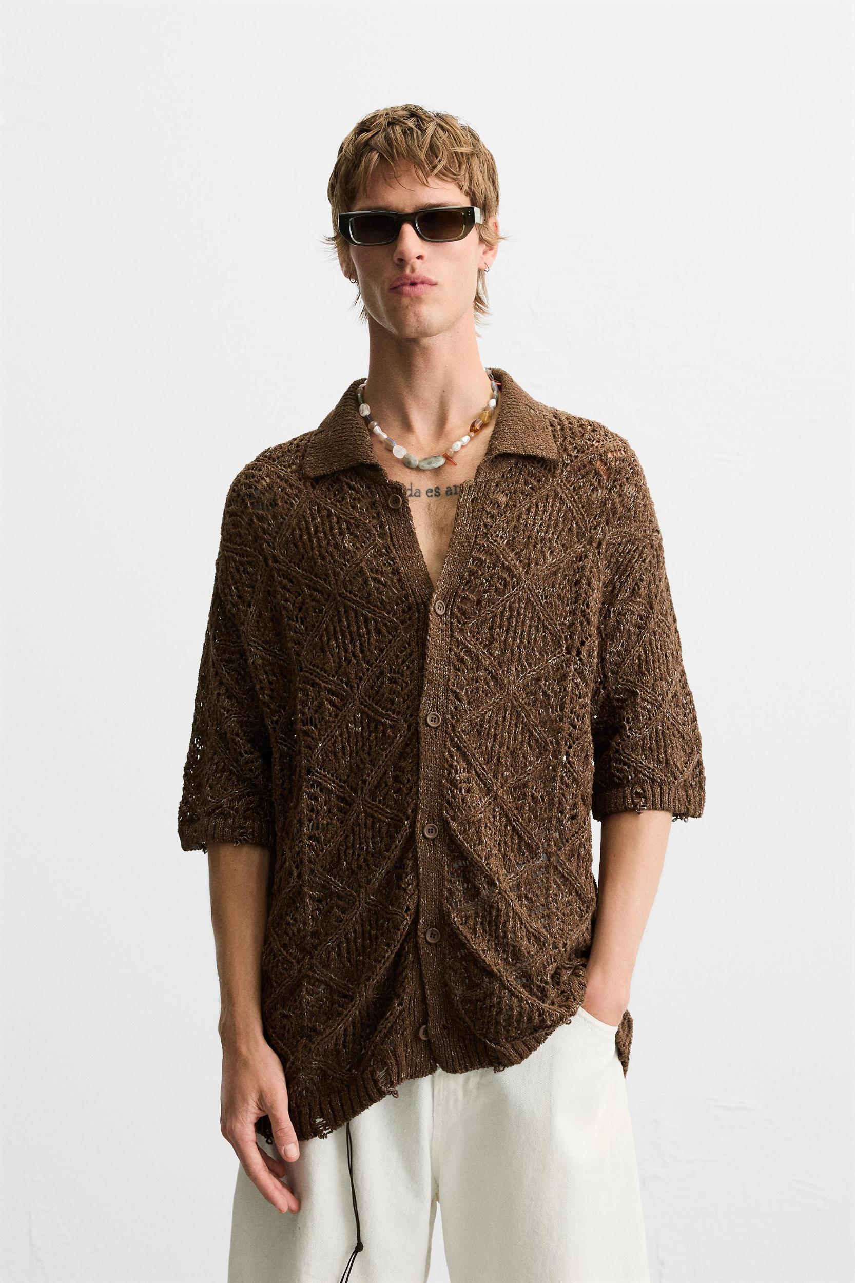 TEXTURED KNIT DISTRESSED SHIRT Product Image