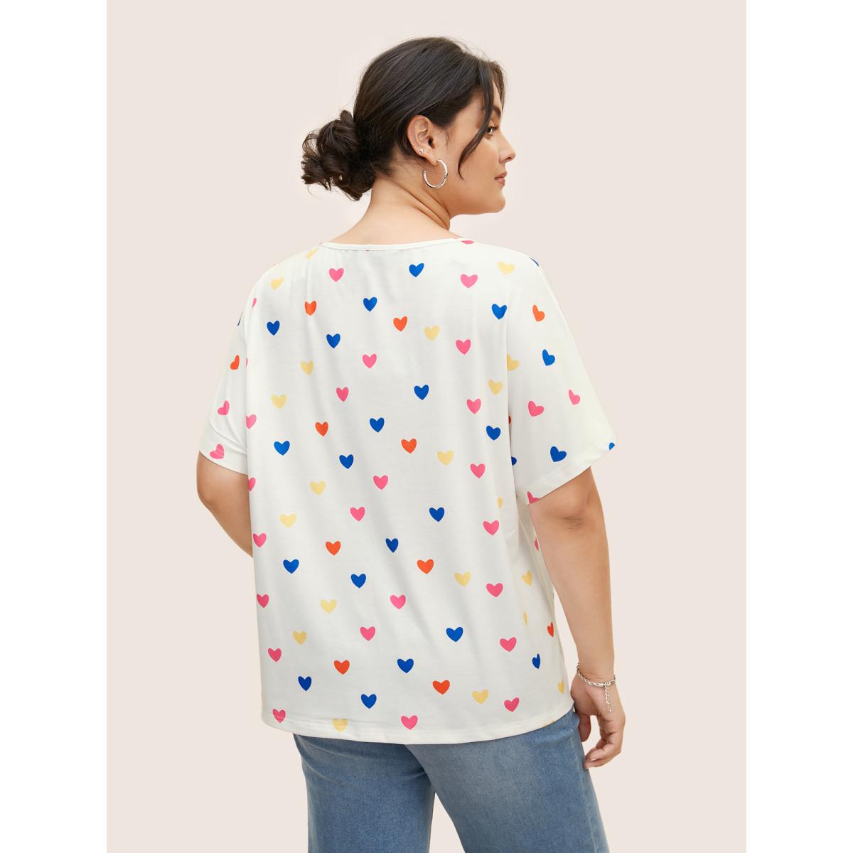 Plus Size Contrast Polka Dot Keyhole Dolman Sleeve T-shirt Originalwhite Women Casual Contrast Art&design V-neck Everyday T-shirts BloomChic 10/M Product Image