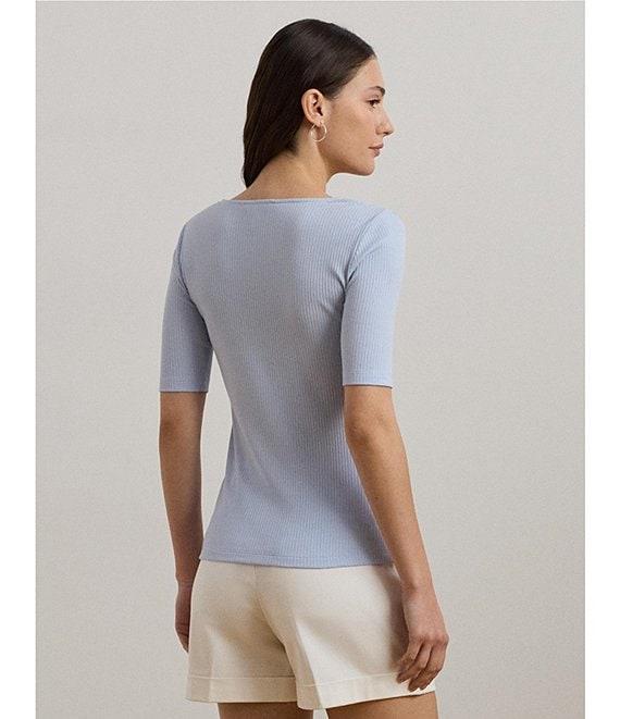 Lauren Ralph Lauren Cotton Blend Rib-Knit Scoop Neck Elbow Sleeve Tee Product Image