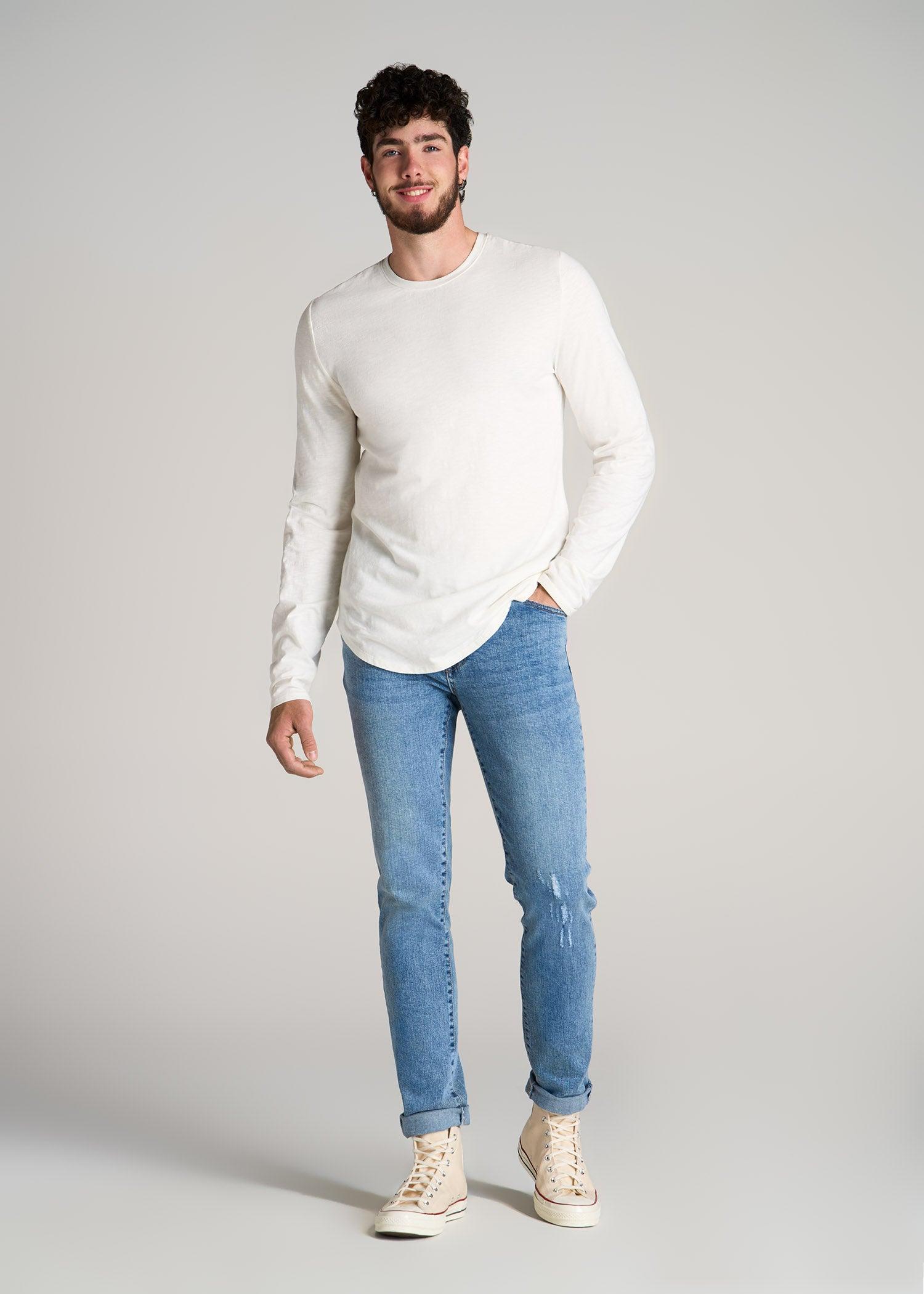 Slub Long Sleeve Scoop Tee for Tall Men in Ecru Male Product Image