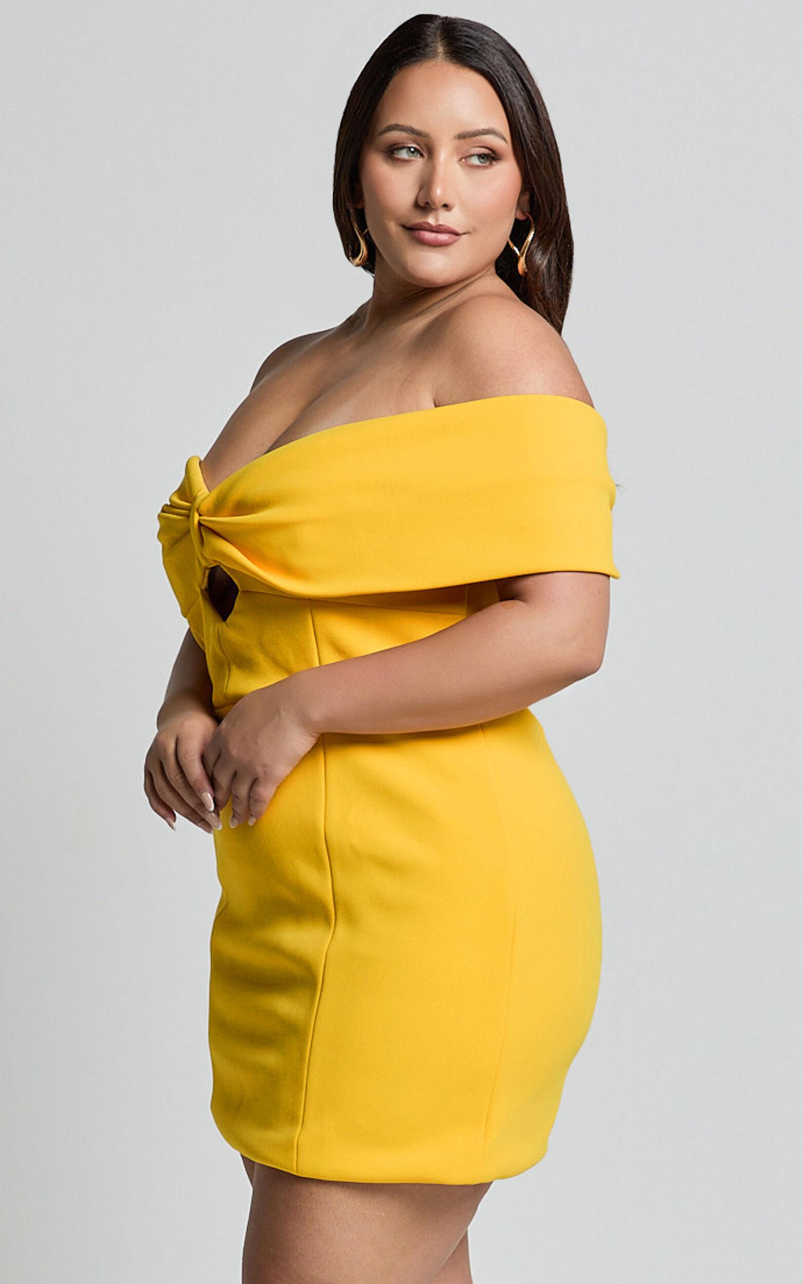 Amalie The Label - Seleste Off Shoulder Bow Detail Mini Dress in Yellow Product Image