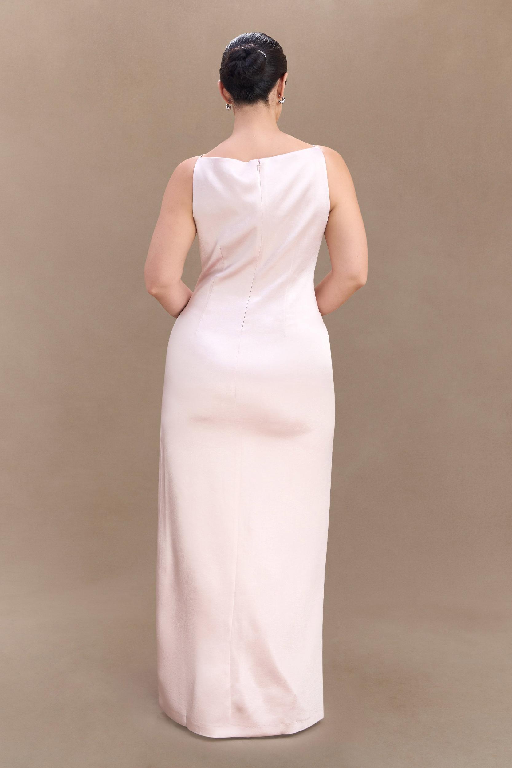 Violet Sleeveless Satin Maxi Dress - Soft Pink Product Image