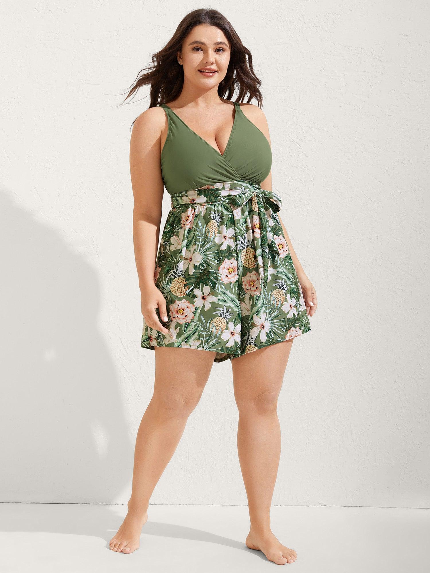 Tropical Floral Pockets One-Piece Swimsuit Female Product Image