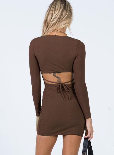 Nolan Long Sleeve Mini Dress Brown Product Image