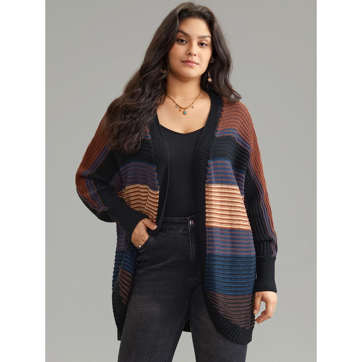 Plus Size Colorblock Heather Batwing Sleeve Curved Hem Cardigan Multicolor Women Casual Loose Long Sleeve Dailywear Cardigans BloomChic 14-16/1X Product Image