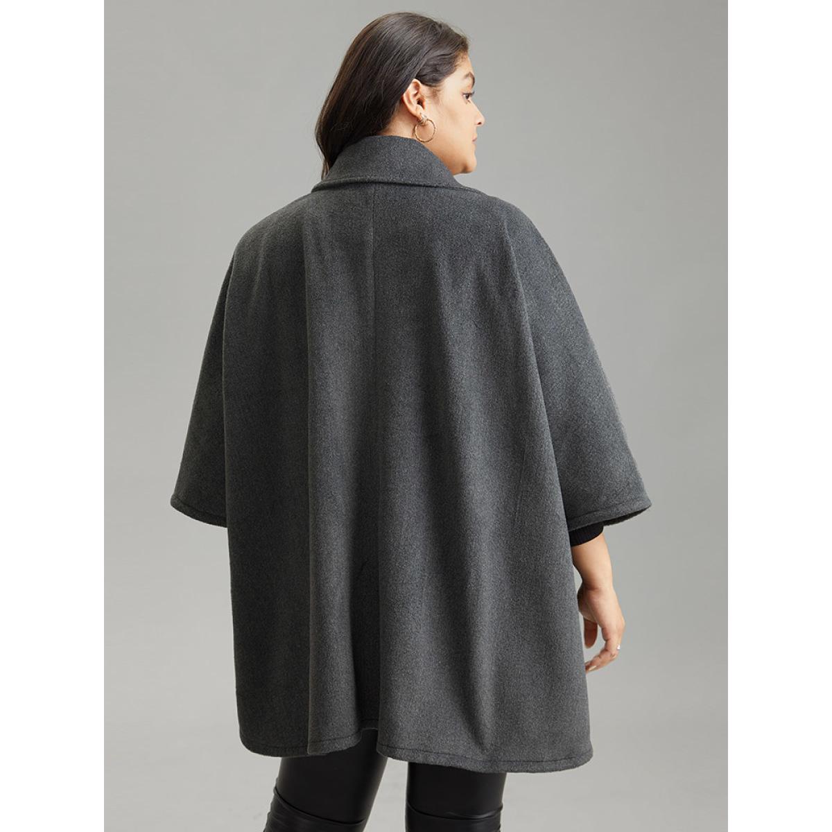 Plus Size Batwing Sleeve Lapel Collar Coat Women DimGray Casual Plain Ladies Dailywear Winter Coats BloomChic 26/4X Product Image