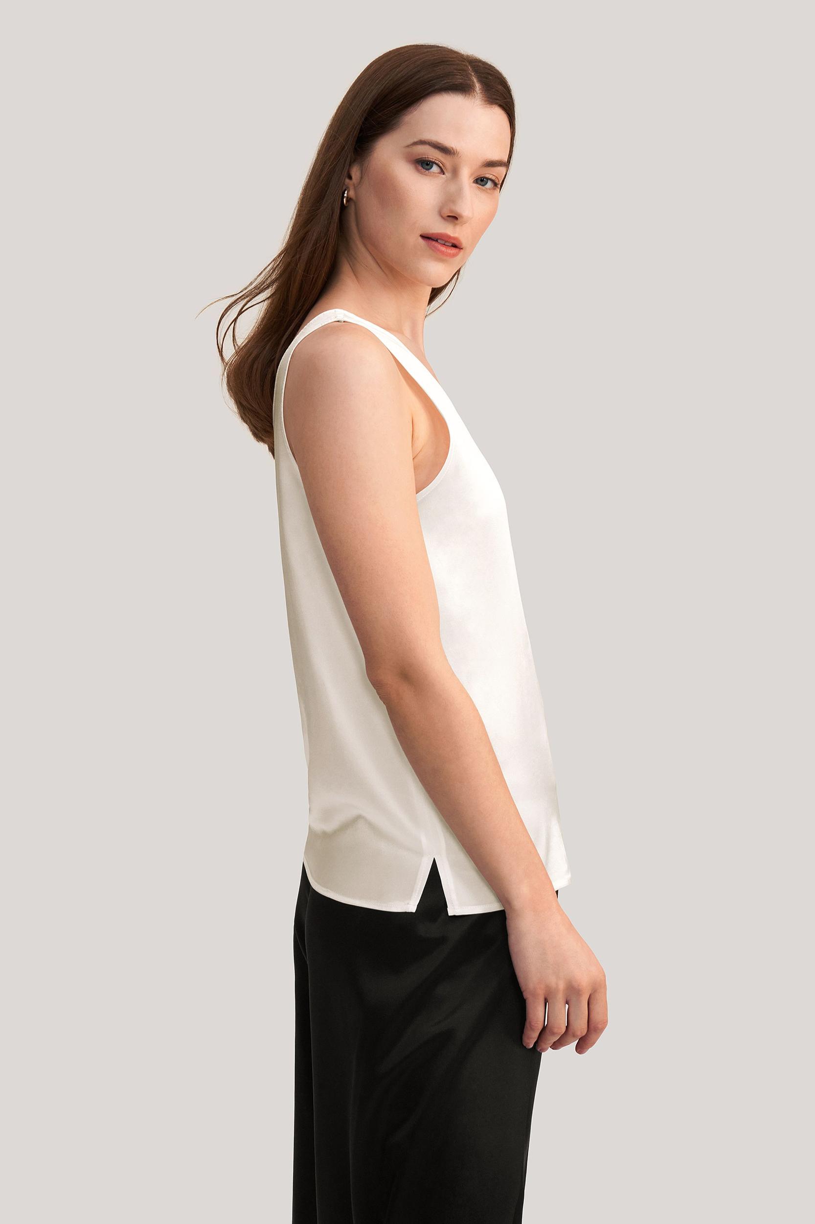 V-Neck Sleeveless Silk Tank Top Product Image