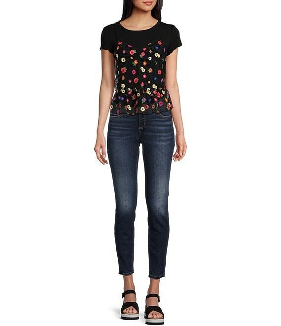 Honey & Sparkle Short Sleeve Black T-Shirt Floral Tulle Babydoll Cami Top Product Image