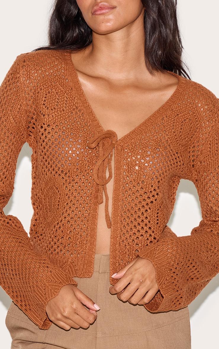 Rust Crochet Tie Front Cardigan Product Image