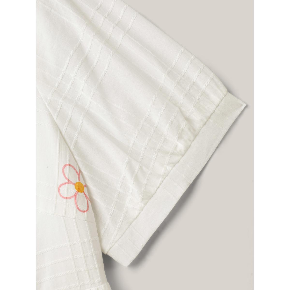 Plus Size WhiteSmoke Cotton Colorful Embroidery Crisscross Solid Blouse Women Short sleeve Round Neck Everyday-Casual Blouses BloomChic 28/5X Product Image