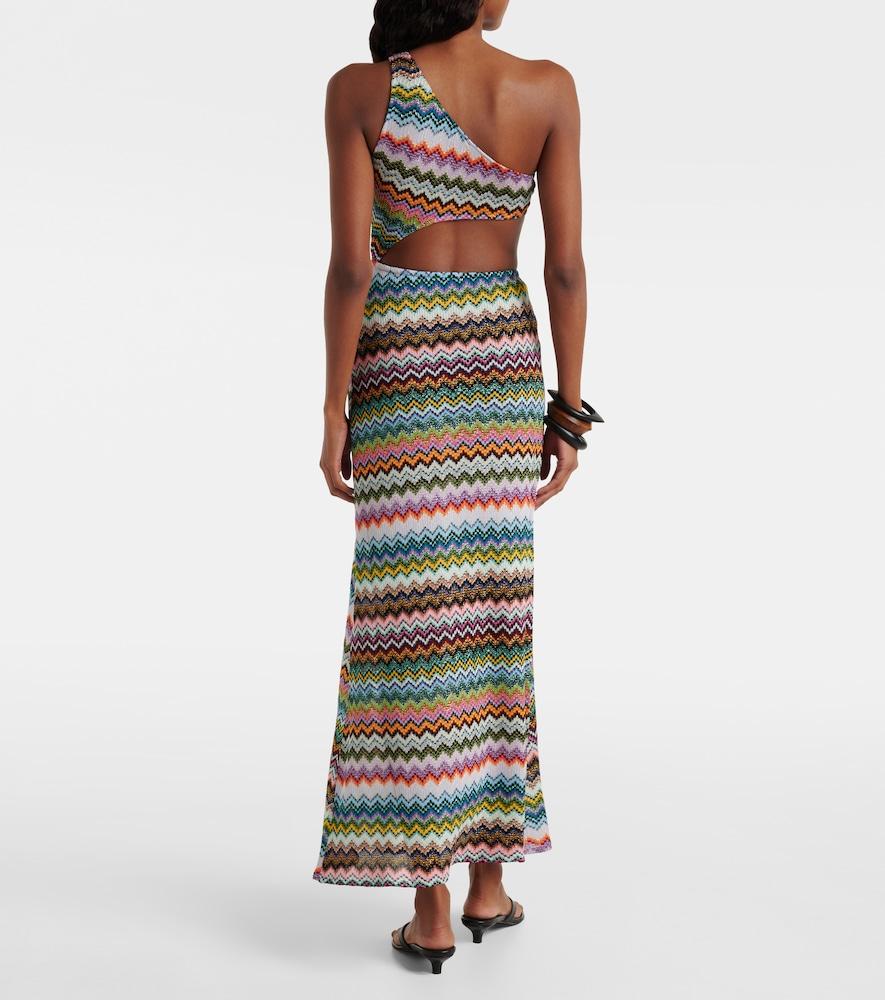 MISSONI One Shoulder Knit Dress Zigzag Detail In Multi Product Image