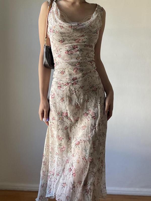 Floral Irregular Holiday Style Maxi Dress Product Image