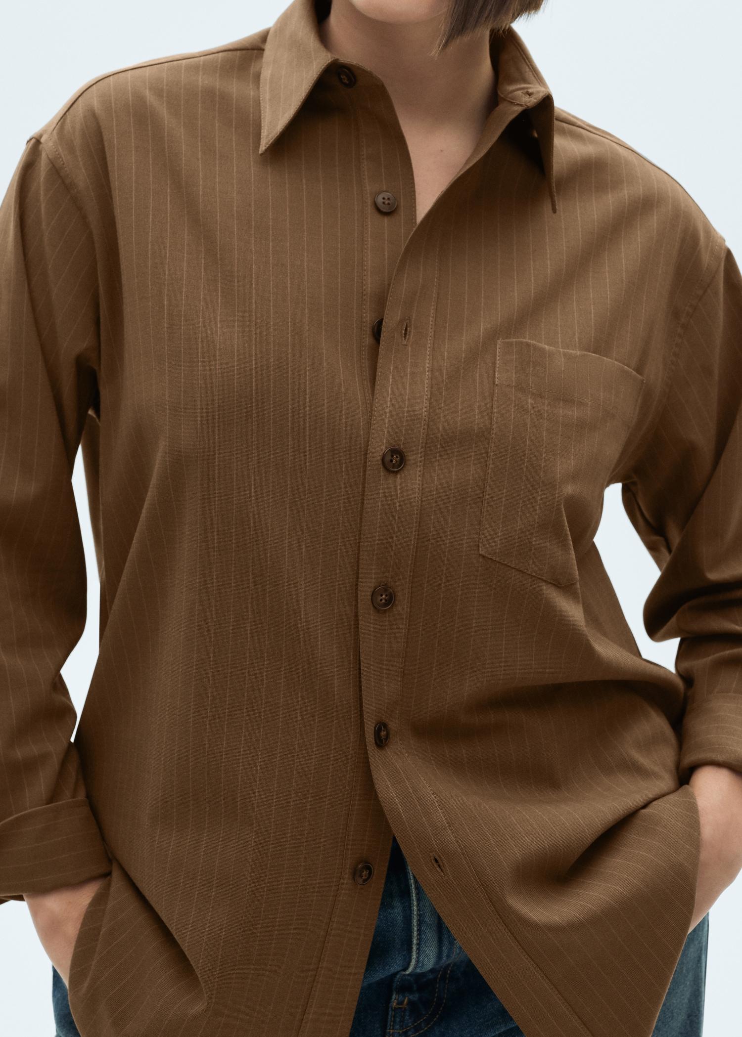 Pinstripe overshirt - Women | MANGO USA Product Image