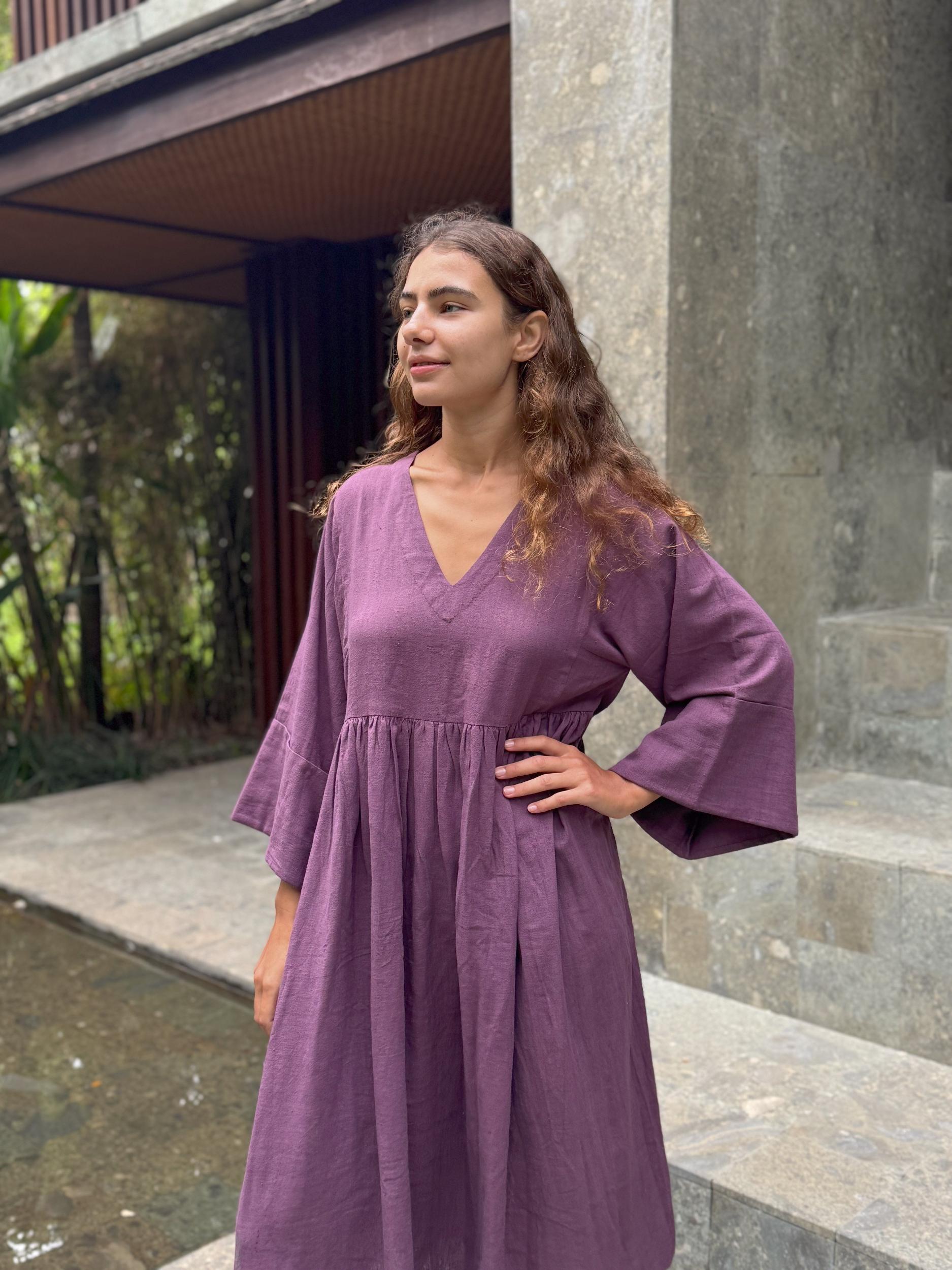 Purple Gathered Dress Product Image