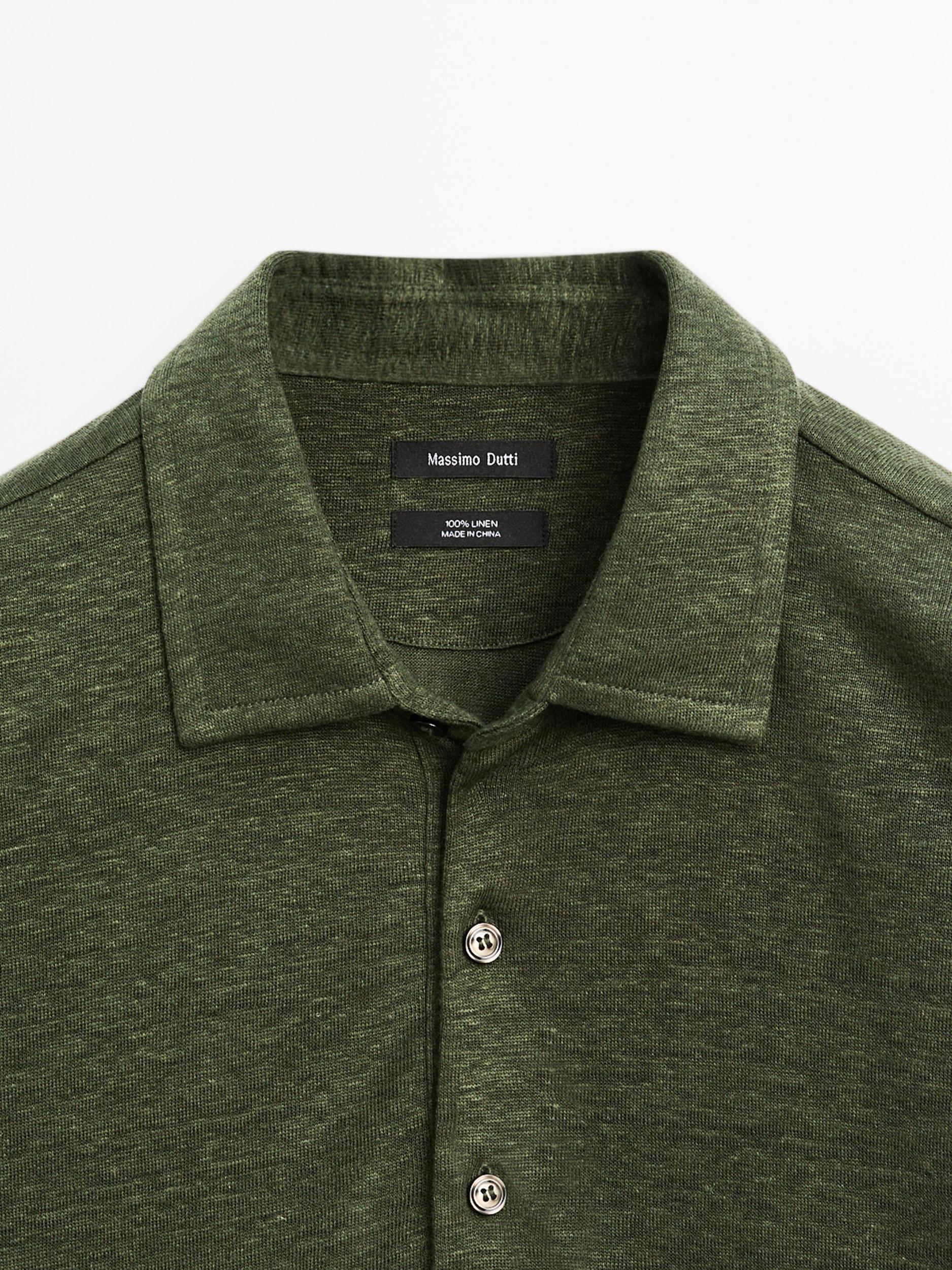 100% linen short sleeve polo shirt Product Image