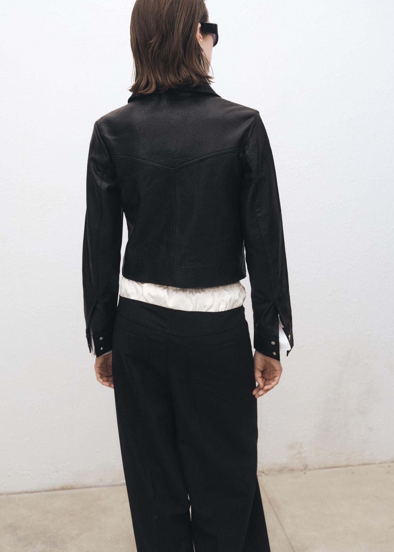 Lapels leather jacket - Women | MANGO USA Product Image