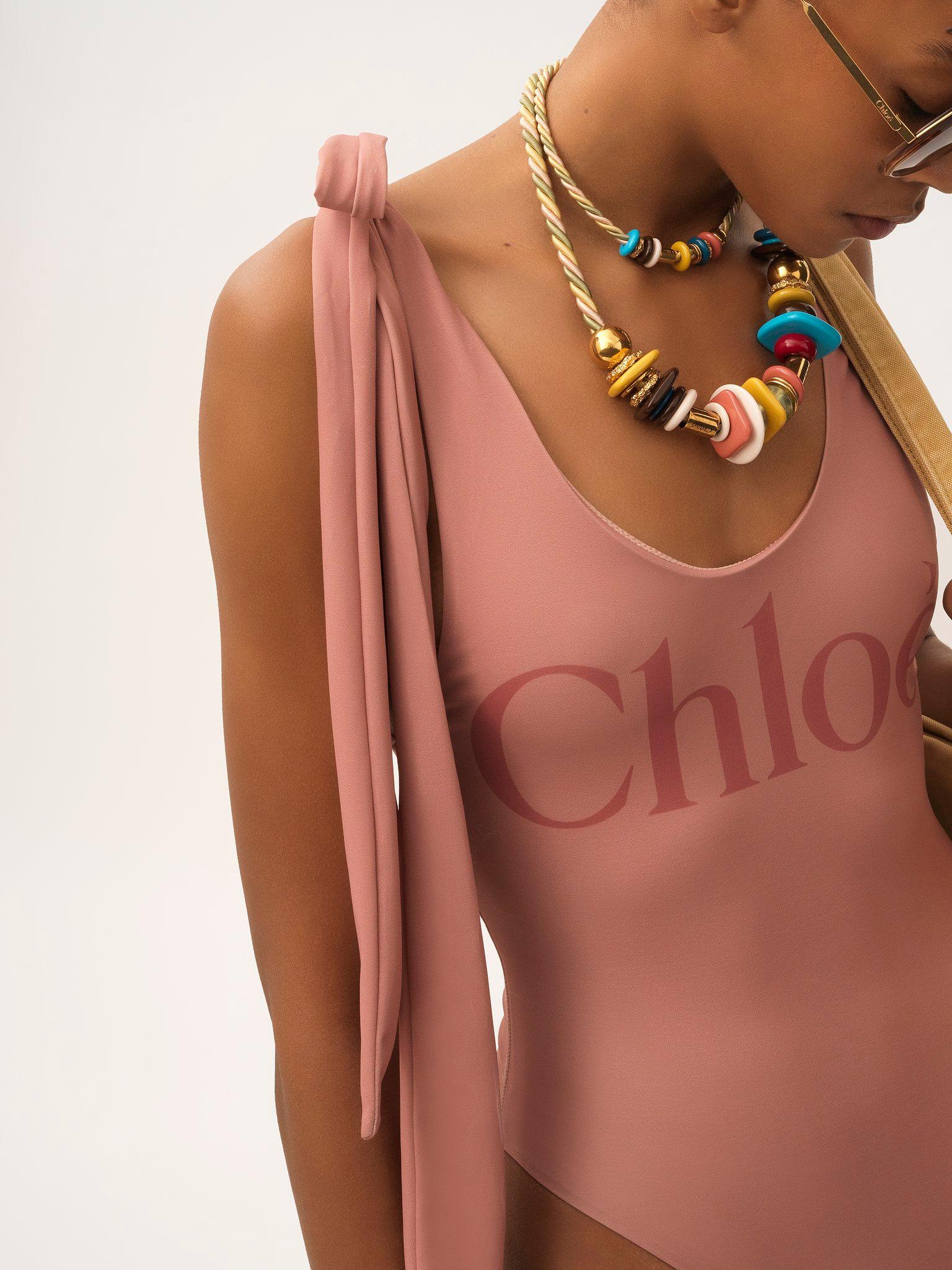 Knotted-strap one-piece logo swimsuit Product Image