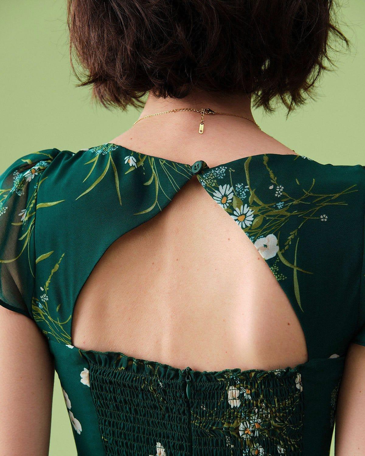 The Square Neck Backless Floral Midi Dress Female Product Image