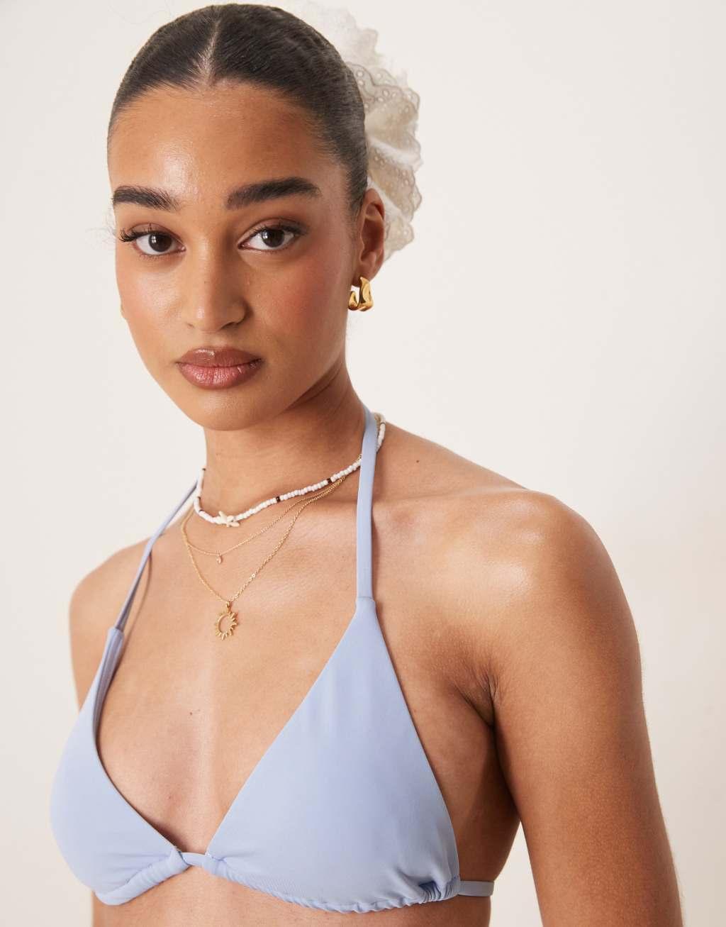 ASOS DESIGN Maya mix & match tie back triangle bikini top in blue Product Image