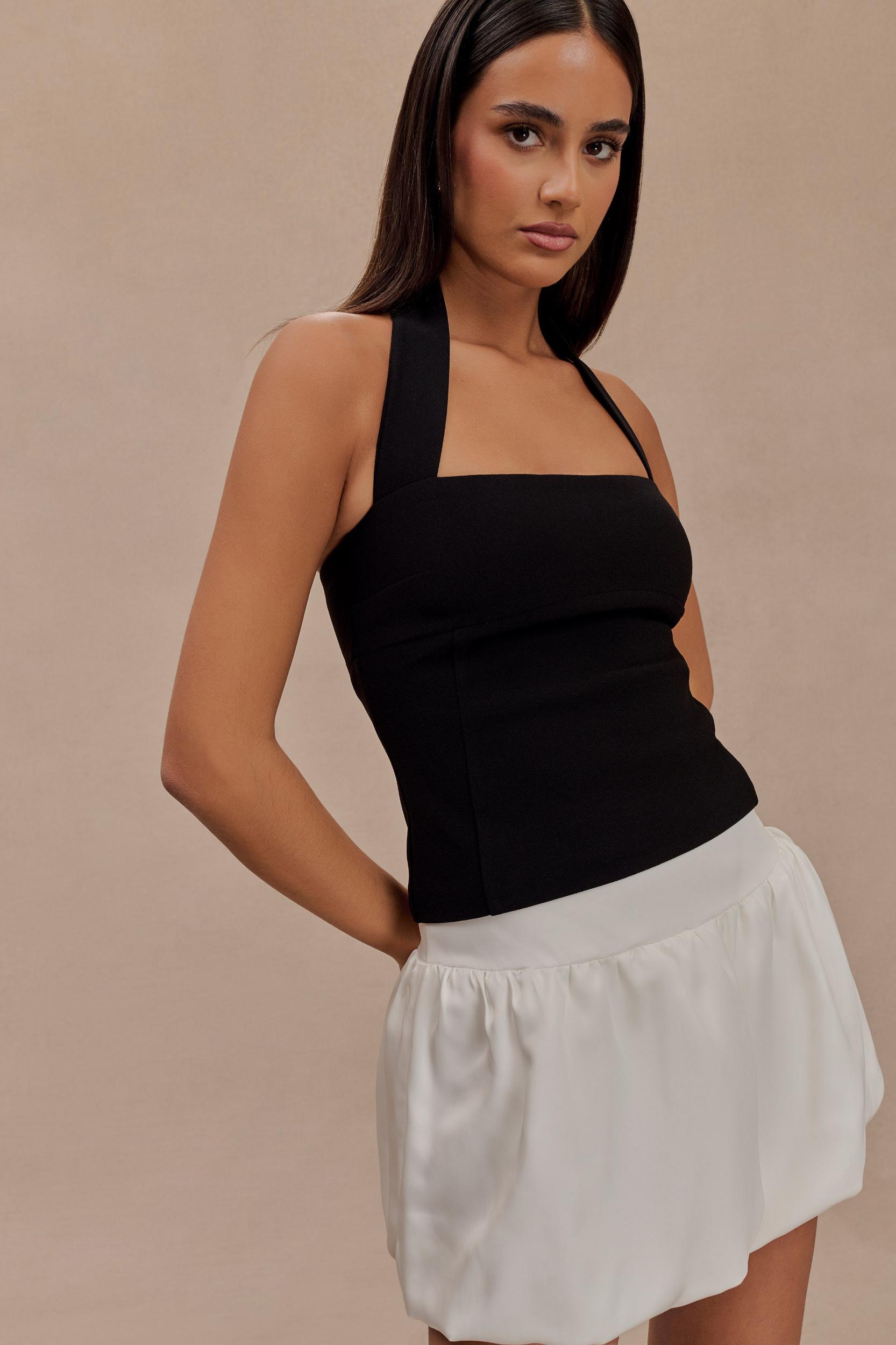 Genia Satin Bubble Mini Skirt - White Product Image