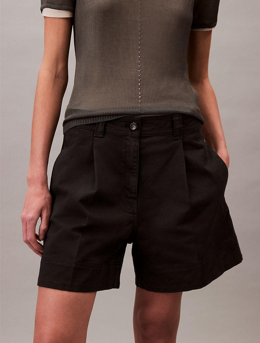Cotton Stretch Twill Pleated Bermuda Shorts  Product Image