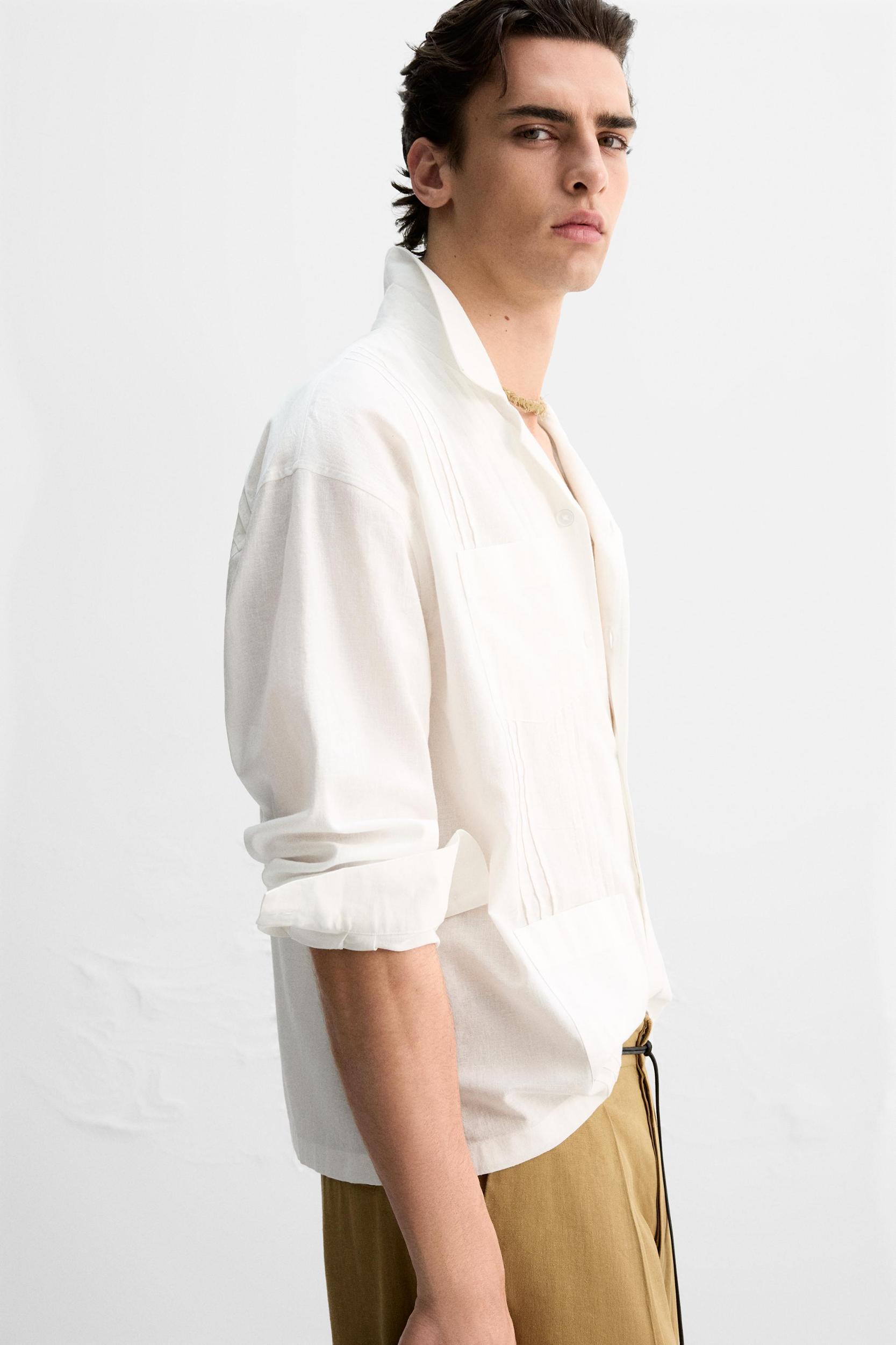 COTTON - LINEN TUCKED SHIRT Product Image