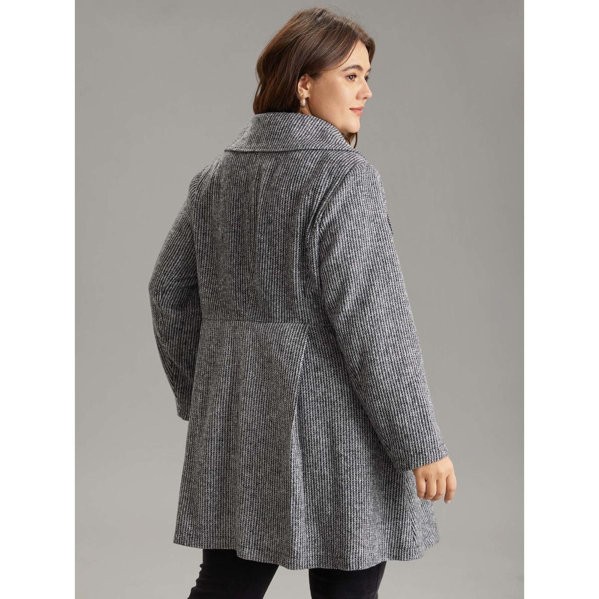 Plus Size Tweed Lapel Collar Double Breasted Plicated Detail Coat Women DimGray Casual Texture Ladies Dailywear Winter Coats BloomChic 22-24/3X Product Image