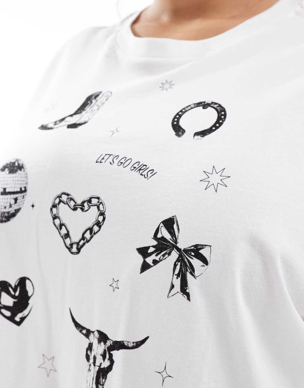 ONLY Curve cropped t-shirt with cowgirl graphic in white Product Image