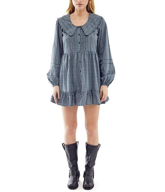 BDG Urban Outfitters Check Printed Collar Long Sleeve Dress Product Image