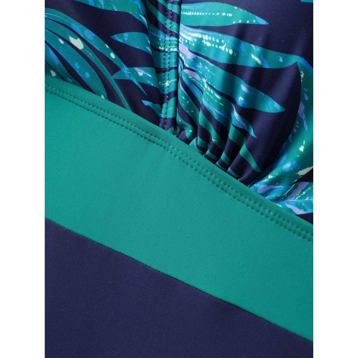 Plus Size Tropical Color Block One-Piece Swimsuit Women's Swimwear Emerald Beach Gathered Curve Bathing Suits High stretch One Pieces BloomChic 14-16/1X Product Image