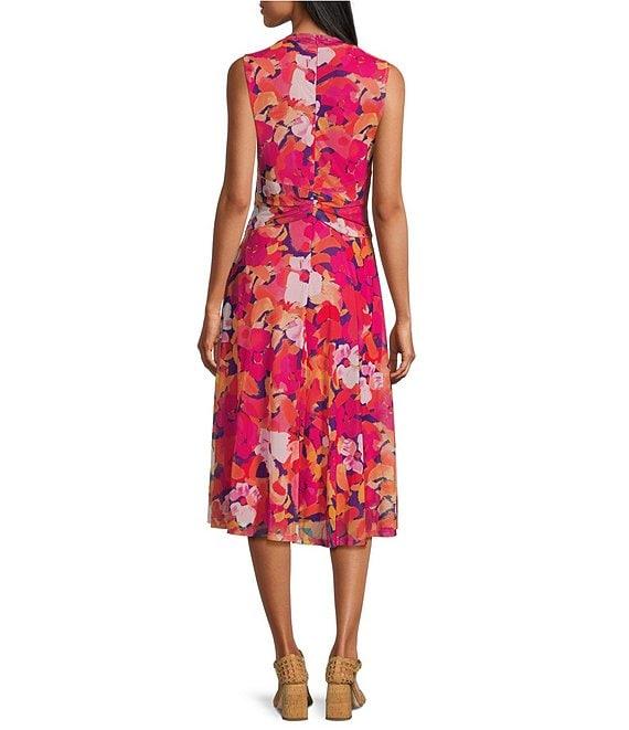 Jessica Howard V-Neck Ruched Waist Floral Midi Dress Product Image