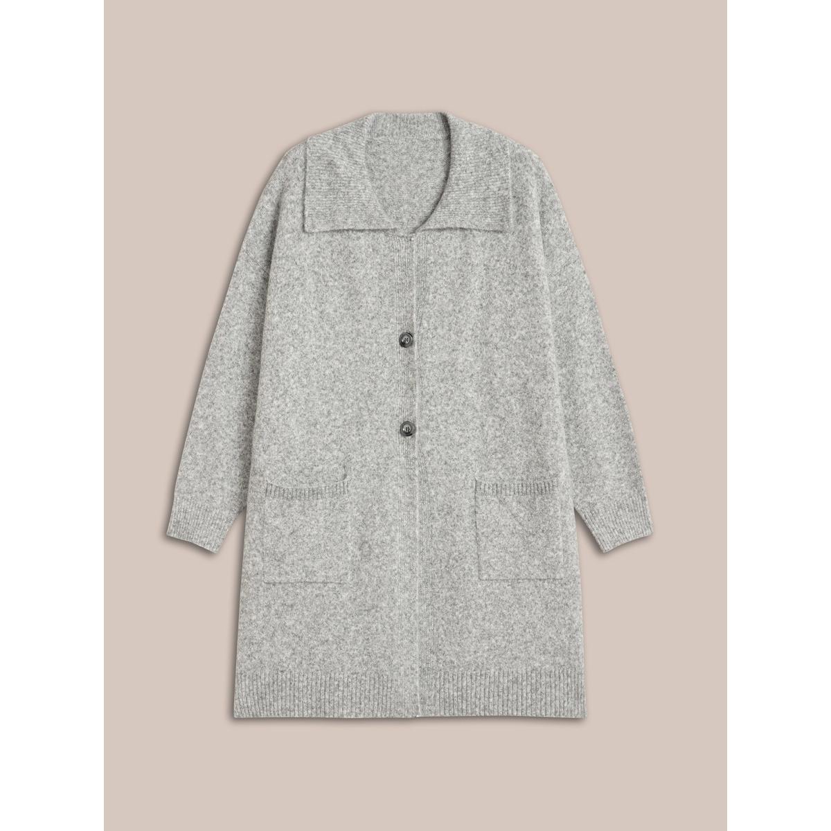 Plus Size Airy Cozy Lapel Collar Pocket Wool Cardigan LightGray Women Casual Loose Long Sleeve Everyday Cardigans BloomChic 26/4X Product Image