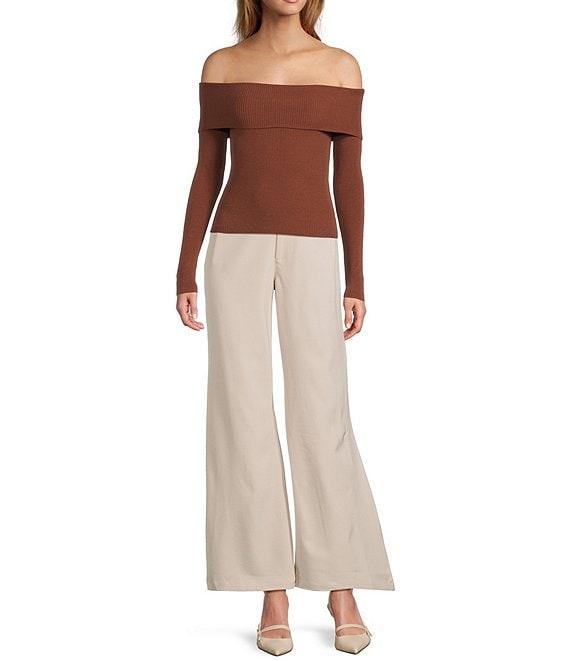 Double Zero Cropped Ribbed Knit Off-The-Shoulder Long Sleeve Top Product Image