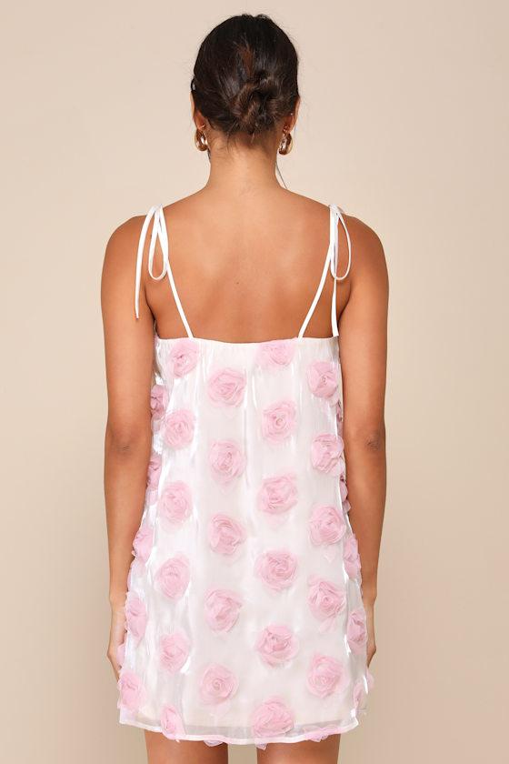Luminous Glow Shiny Ivory Rosette Tie-Strap Mini Dress Product Image