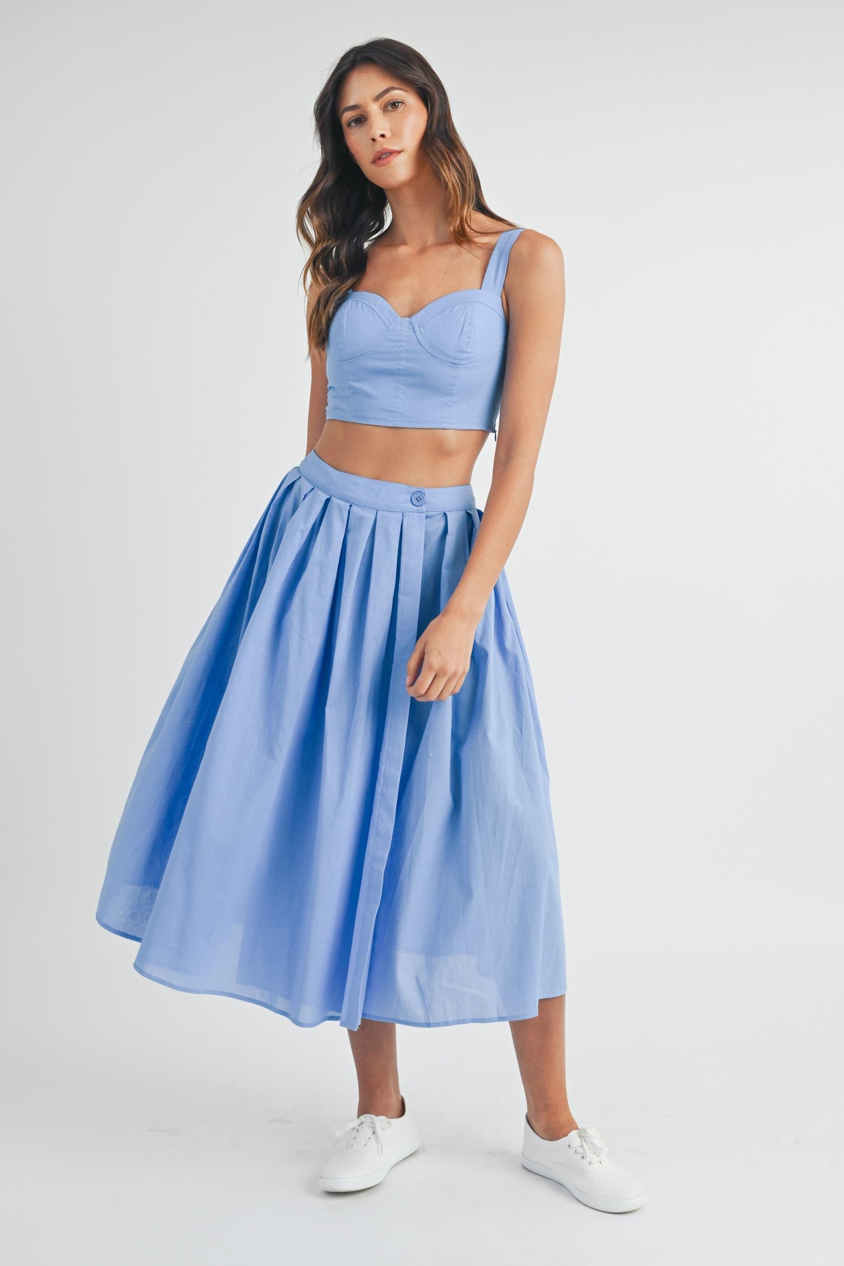 FINAL SALE Portia Pleated Wrap Midi Skirt | French Blue Product Image