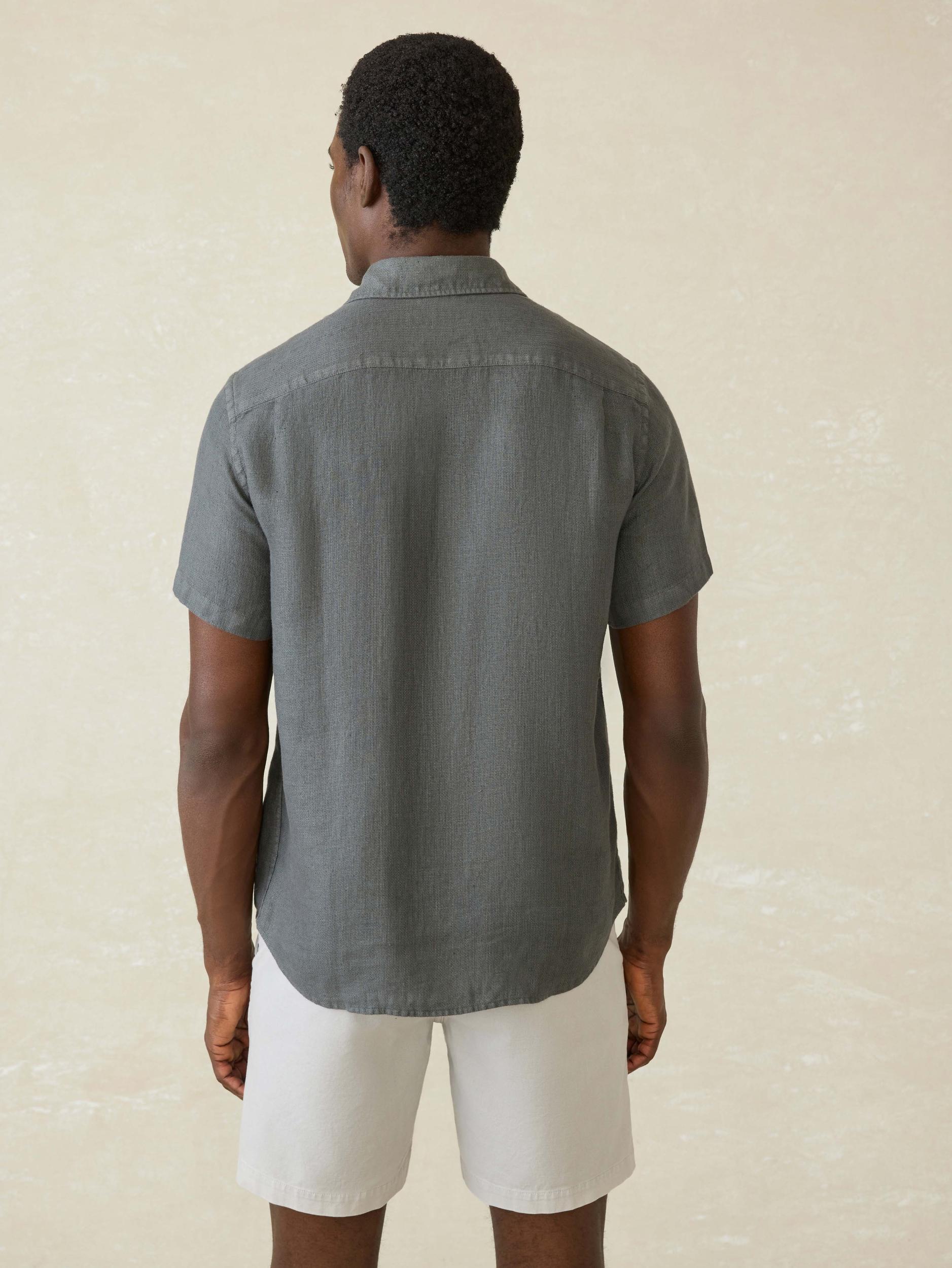 Short-Sleeve Palma Linen Shirt - Washed Black Basketweave Male Product Image