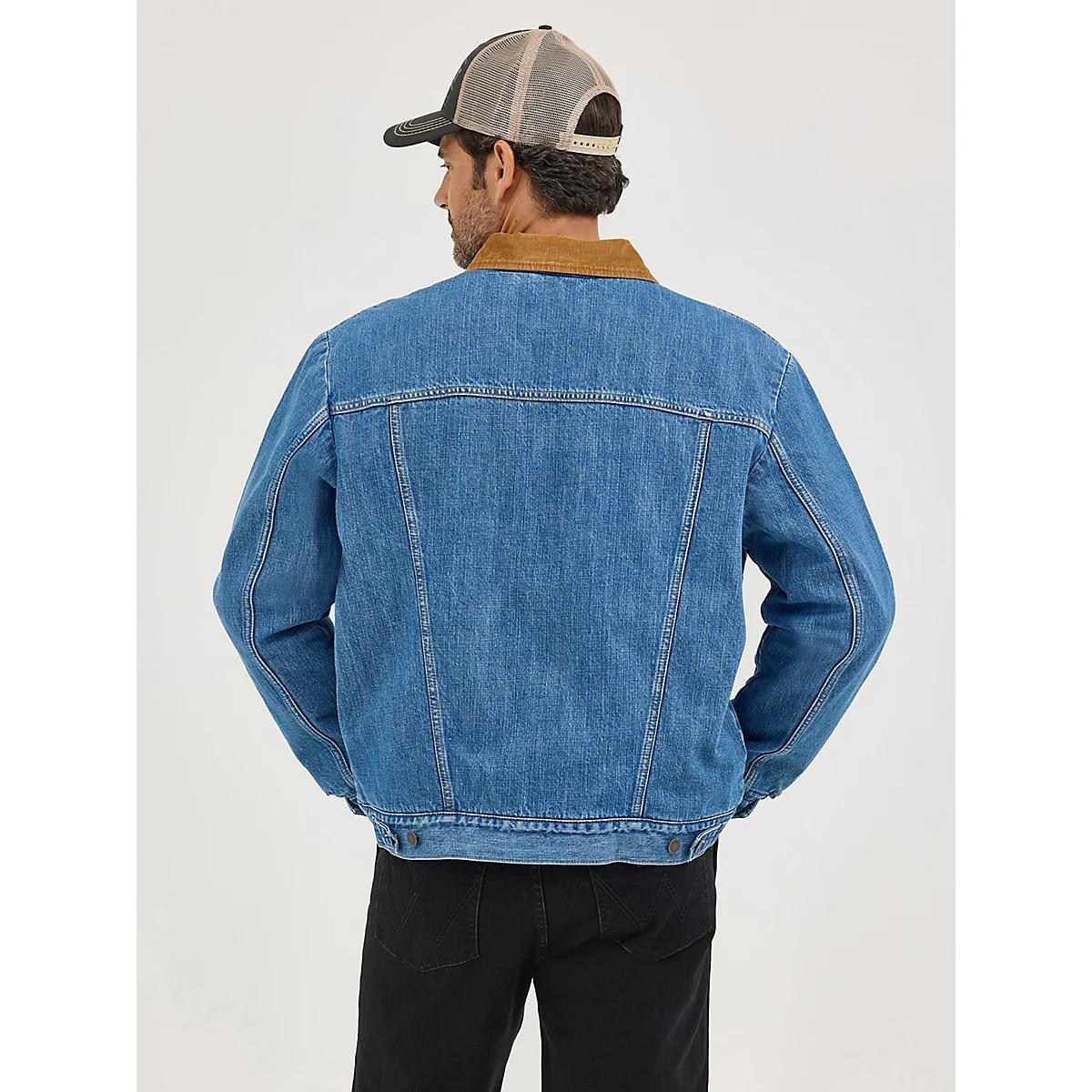 Men's Wrangler® Straight Yoke Sherpa Lined Denim Jacket in Antique Indigo Product Image
