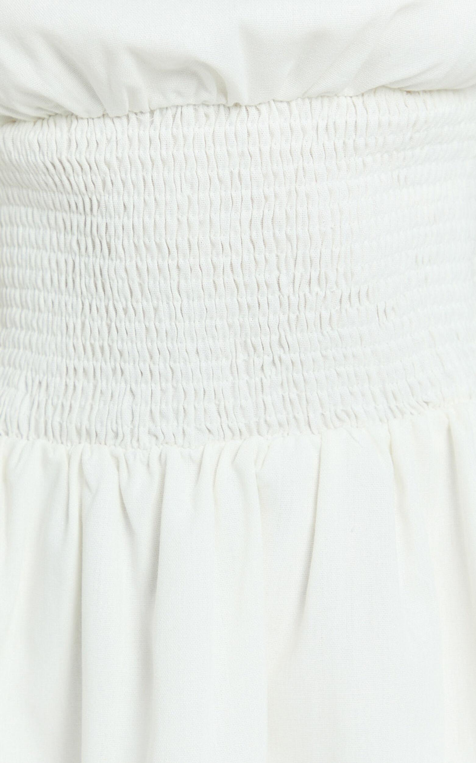 Fhelley Mini Dress - Shirred Waist Dress in White Product Image