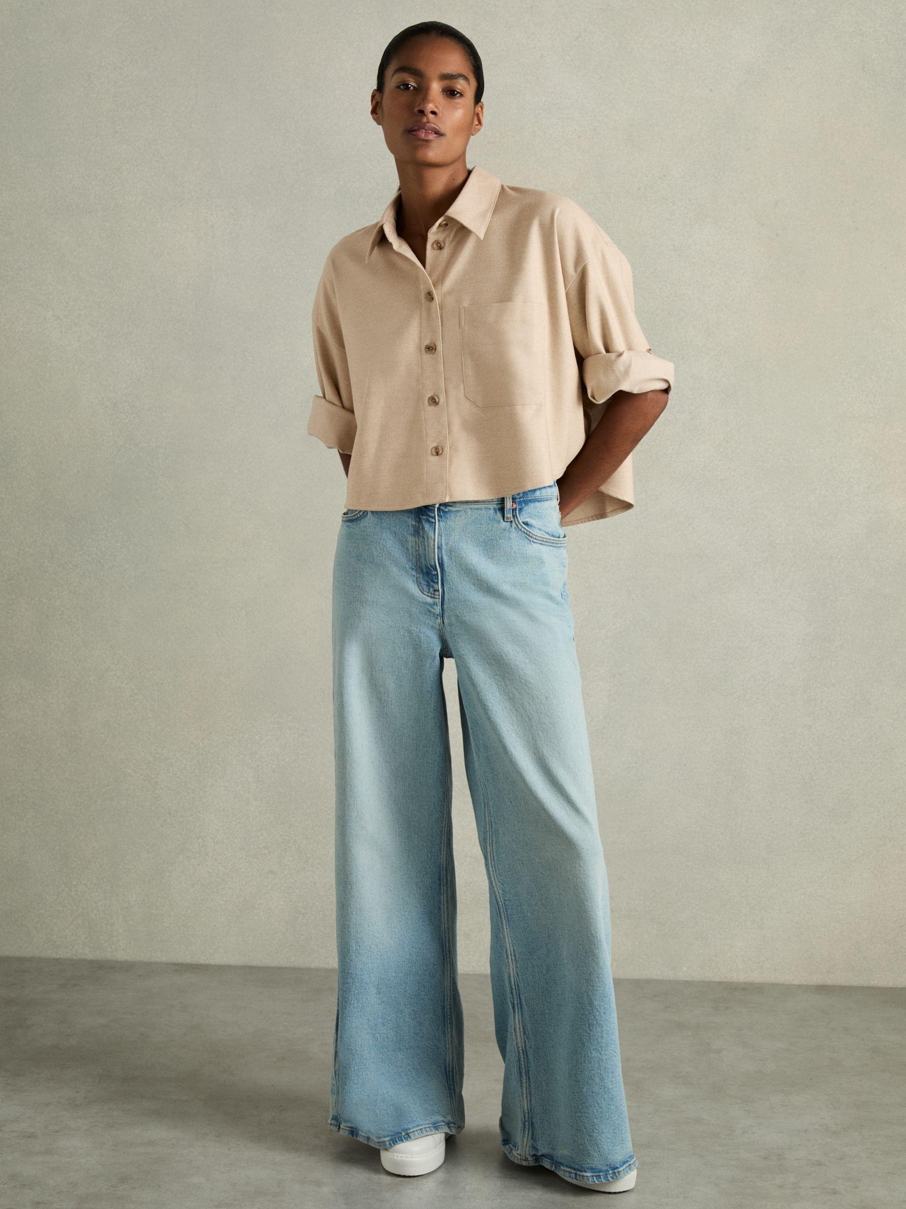 Cropped Flannel Shirt in Stone Product Image