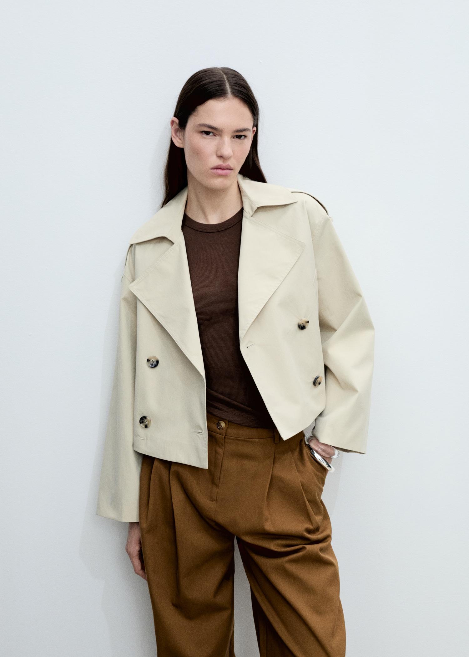 Wide-leg pants in cotton and lyocell blend - Women | MANGO USA Product Image