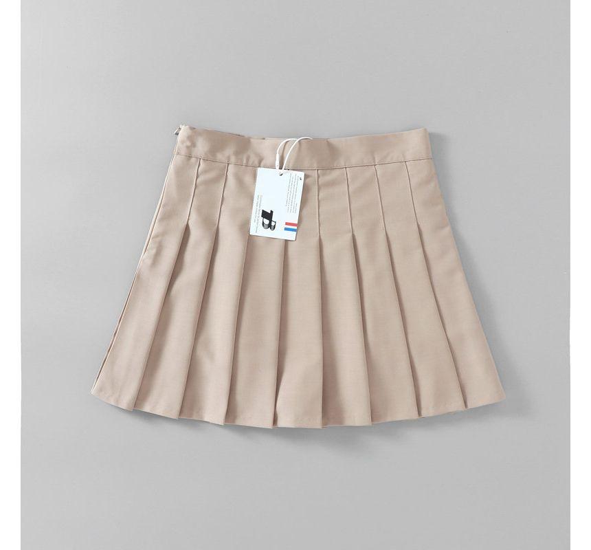 High Waist Plain Pleated Mini A-Line Skirt Product Image