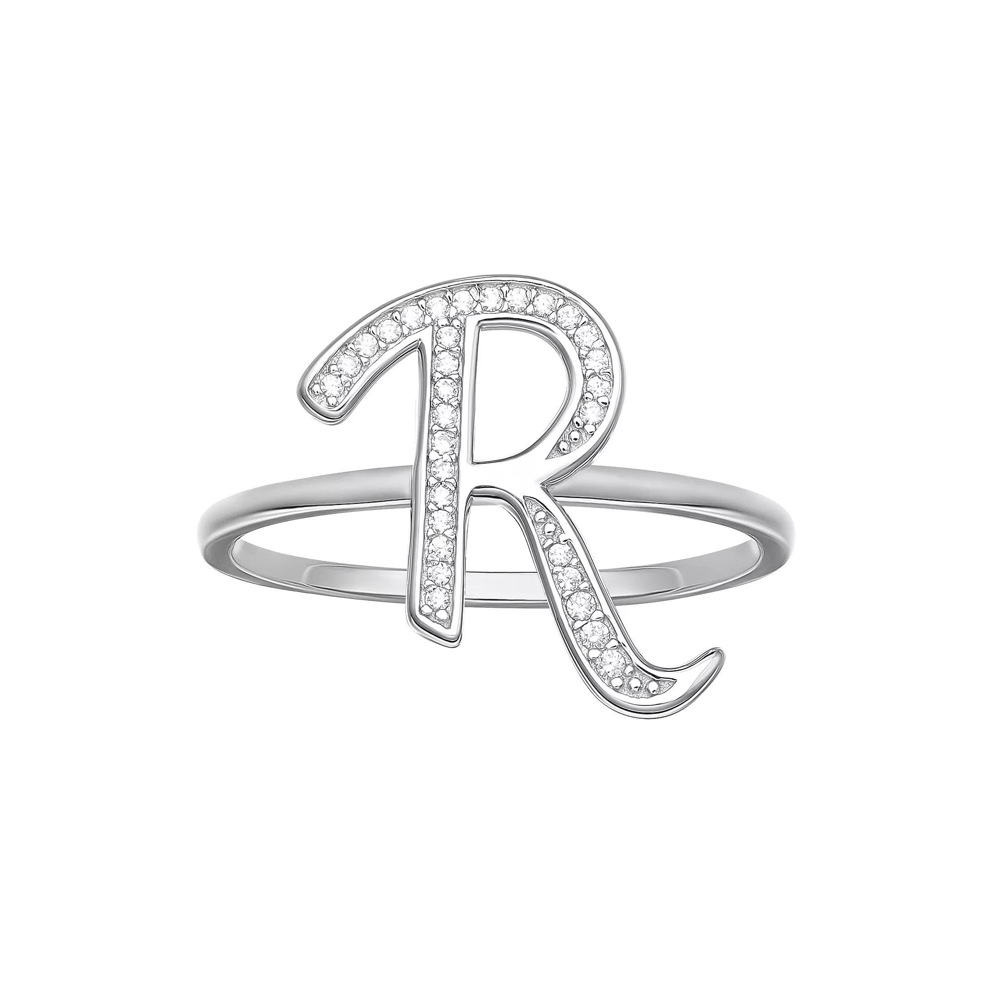 PRIMROSE Sterling Silver Cubic Zirconia Initial Ring, Womens Sterling Silver E Product Image