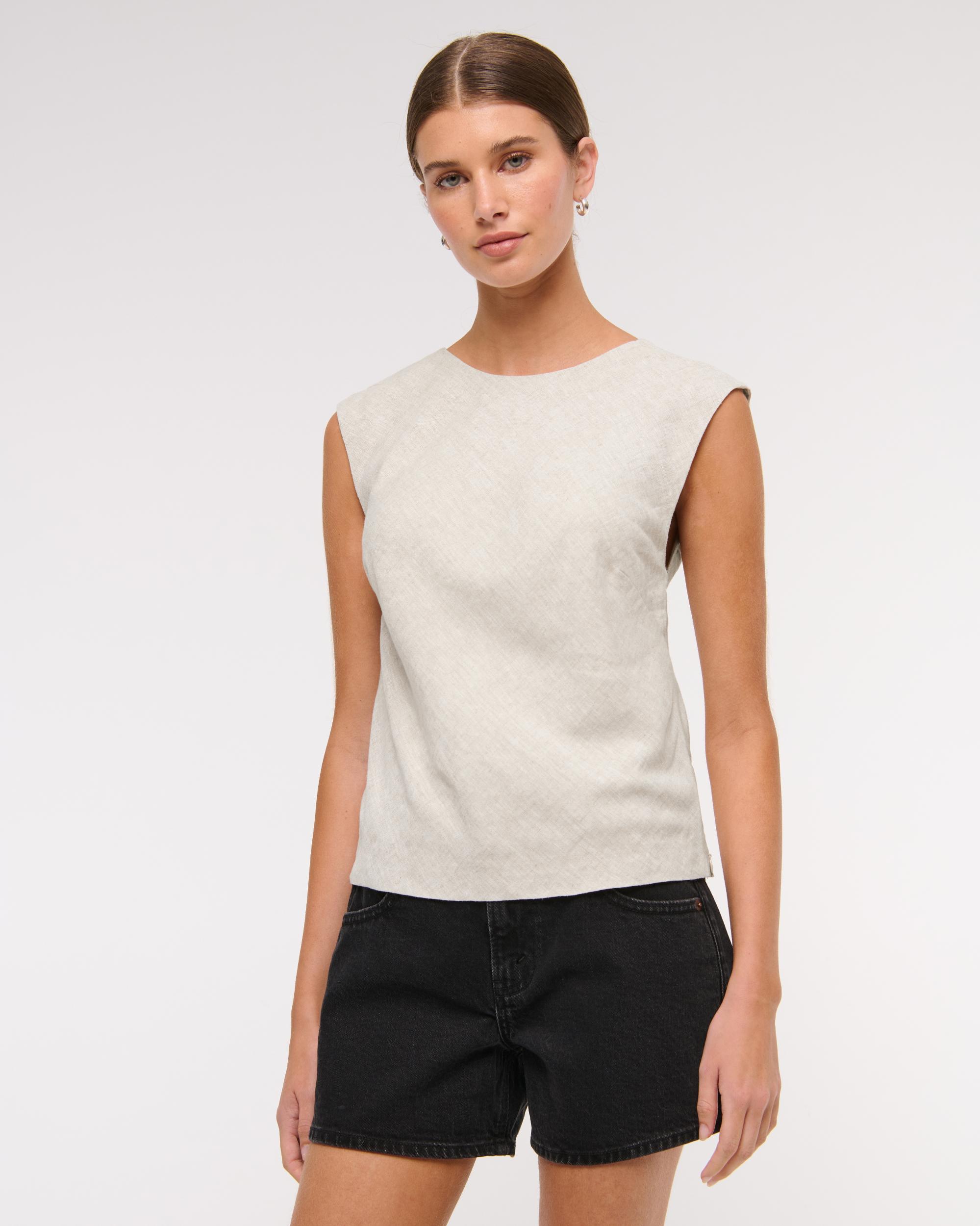 Linen-Blend Skimming Shell Top Product Image