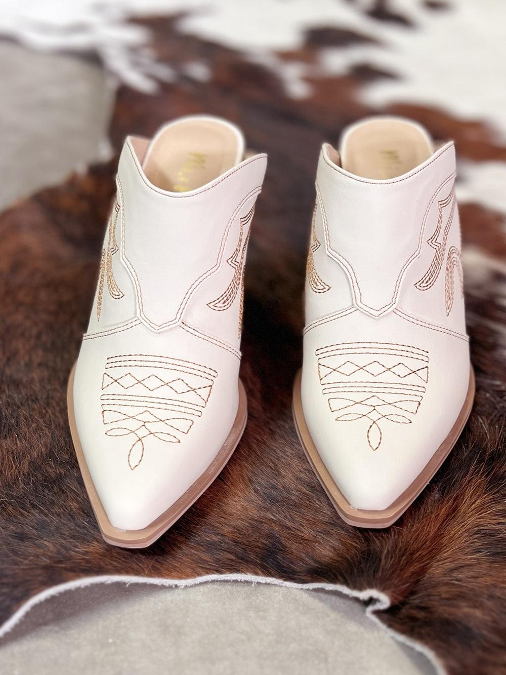 Miim Bree Ivory Western Style Boot Stitch Mule Product Image
