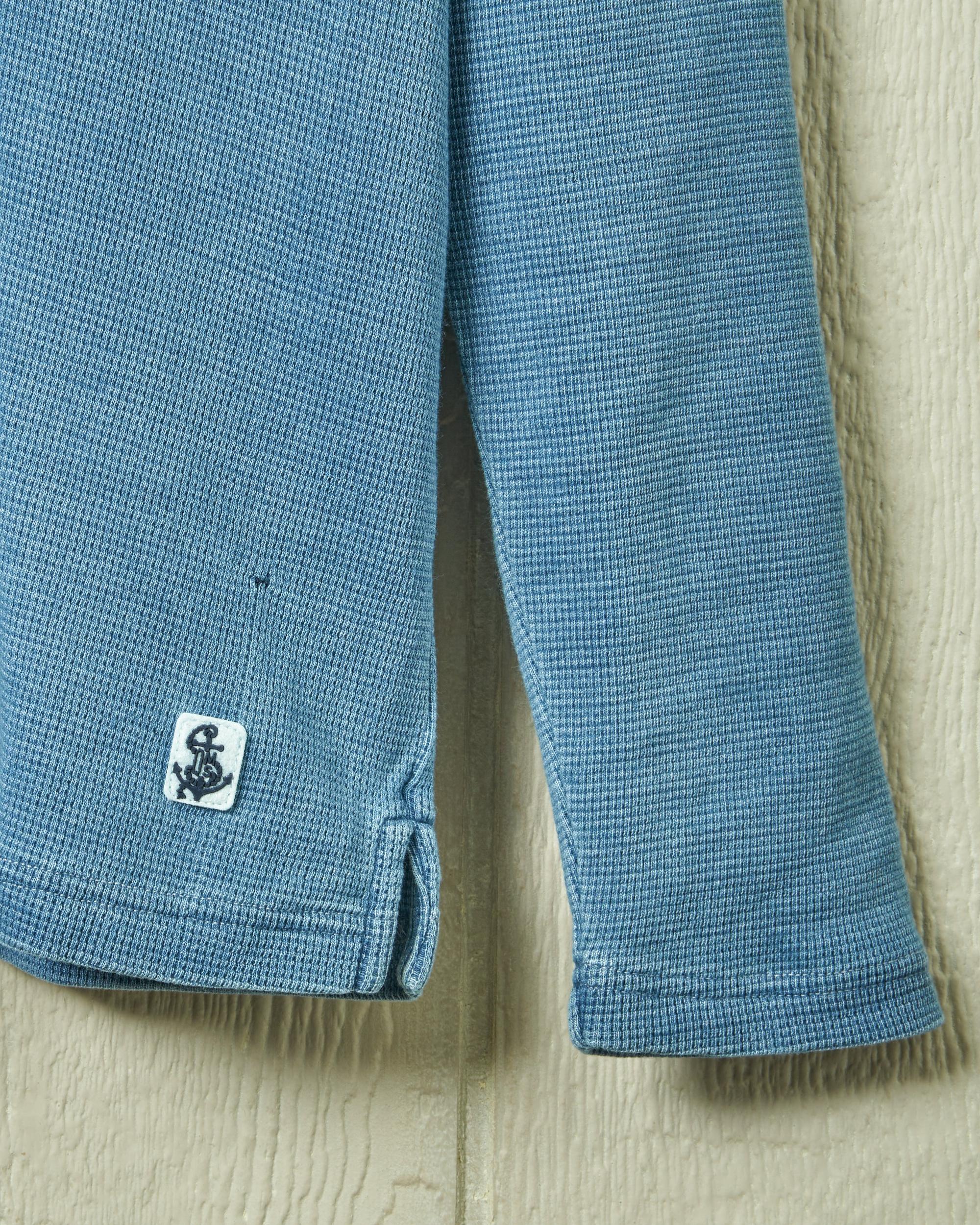 Long Sleeve Indigo Polo in Solid Waffle Knit Product Image